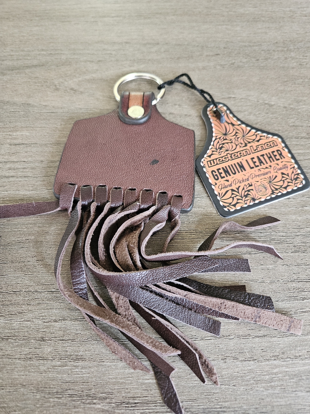 Western Linen-Handpainted Leather Tassel Keychain with Sunflower And Cow-NWT - Picture 2 of 2